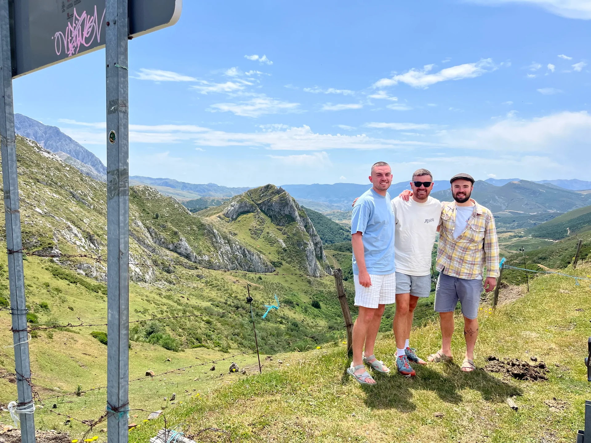 Friends hiking together in Asturias mountains